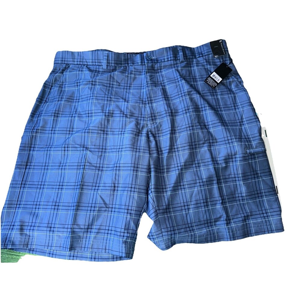 NWT Pebble Beach Mens Performance Blue Plaid  Shorts sz 44 10” inseam
